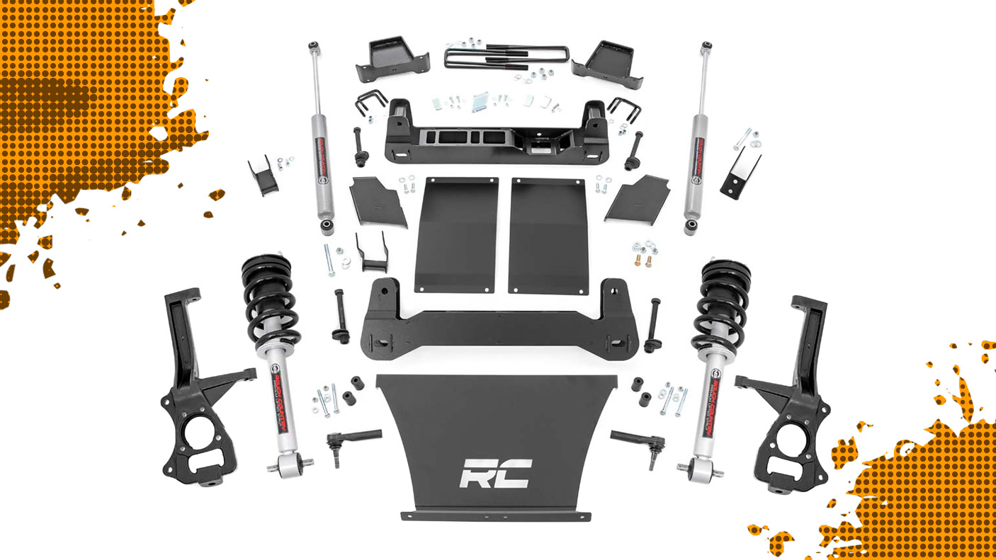Array of pieces included in a lift kit 