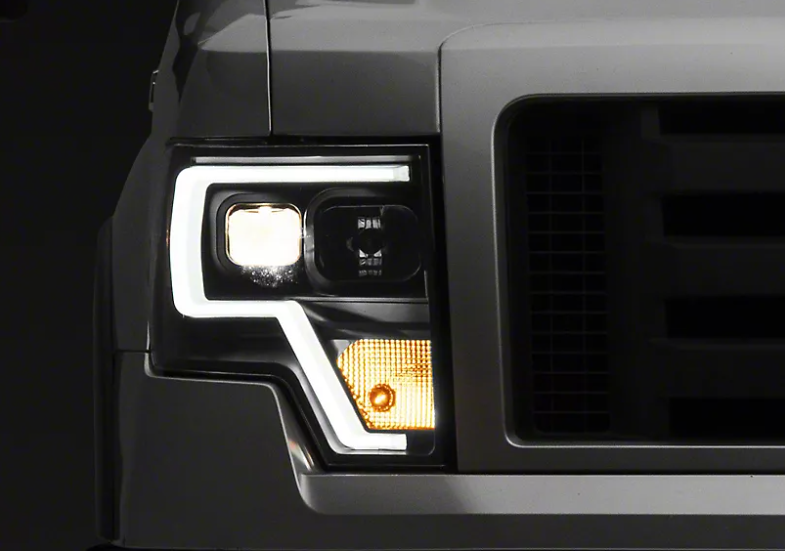Raxiom Projector Headlights with LED Accent Black Housing Clear Lens 09-14 F-150 Factory Halogen Headlights