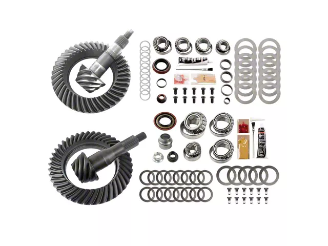 Motive Gear ring and pinion gear set with master installation kit for a Ford F-150 axle, including bearings, shims, seals, hardware, and 4.56 gears.