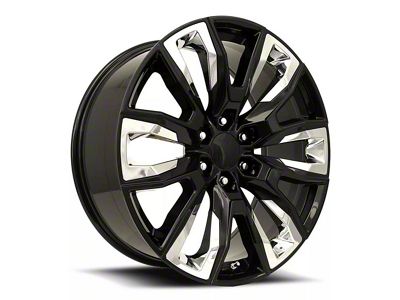 GM Split 6-Spoke Replica Gloss Black with Chrome Inserts 6-Lug Wheel; 24x10; 31mm Offset (15-20 Yukon)