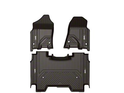3W All Weather Front and Rear Floor Liners; Black (19-24 Ram 1500 Crew Cab w/o Rear Under Seat Storage)