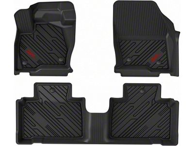 3W All Weather Front and Rear Floor Liners with Red Logo; Black (19-25 Ranger SuperCrew)