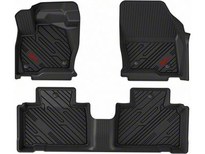 3W All Weather Front and Rear Floor Liners with Red Logo; Black (19-24 Ranger SuperCrew)