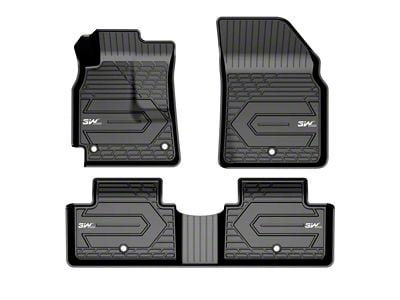 3W All Weather Front and Rear Floor Liners; Black (19-24 Sierra 1500 Crew Cab w/ Front Bucket Seats)