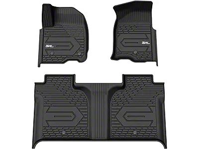 3W All Weather Front and Rear Floor Liners; Black (19-24 Silverado 1500 Crew Cab w/ Front Bucket Seats)