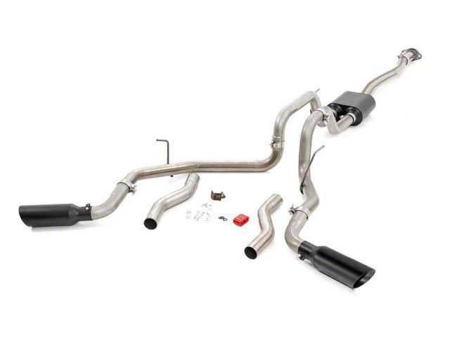 Rough Country Dual Exhaust System with Black Tips; Side/Rear Exit (99-06 4.8L Silverado 1500)
