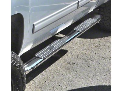 4X Series 4-Inch Oval Side Step Bars; Body Mount; Polished Stainless (04-06 Silverado 1500 Crew Cab)