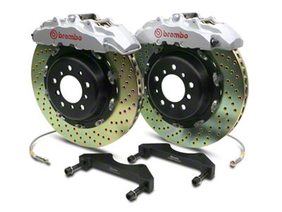 Brembo GT Series 8-Piston Front Big Brake Kit with 2-Piece Cross Drilled Rotors; Silver Calipers (00-06 Silverado 1500)