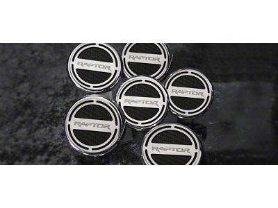 Engine Cap Covers with Raptor Logo; Green Carbon Fiber Inlay (10-14 F-150 Raptor)
