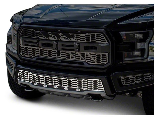 Lower Bumper Replacement Grille with Lights; Brushed (17-20 F-150 Raptor)