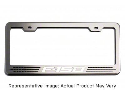 Polished License Plate Frame with F-150 Logo; Blue Carbon Fiber Inlay (Universal; Some Adaptation May Be Required)