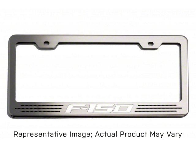 Polished License Plate Frame with F-150 Logo; Brushed Black Inlay (Universal; Some Adaptation May Be Required)