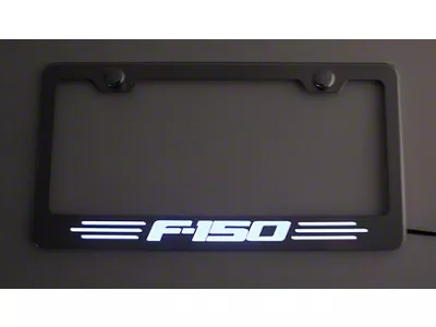 Polished License Plate Frame with F-150 Logo; Bullet Green Inlay (Universal; Some Adaptation May Be Required)