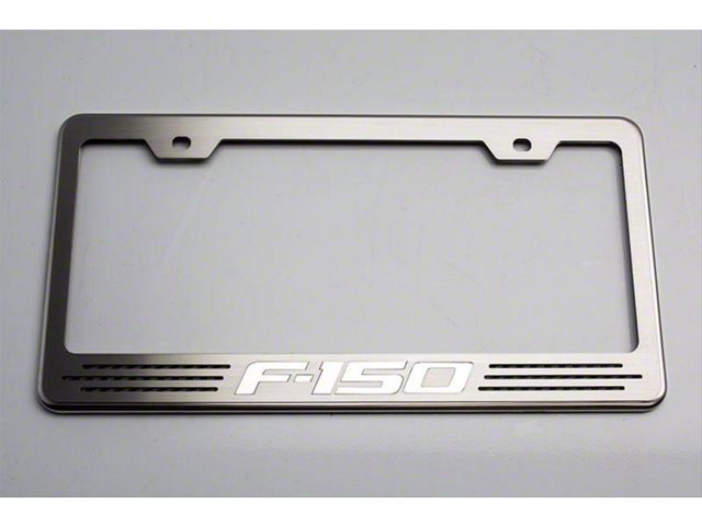 Polished License Plate Frame with F-150 Logo; Green Carbon Fiber Inlay (Universal; Some Adaptation May Be Required)