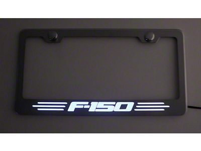 Polished License Plate Frame with F-150 Logo; Orange Fury Inlay (Universal; Some Adaptation May Be Required)