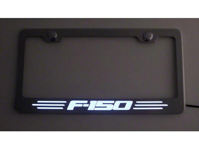 Polished License Plate Frame with F-150 Logo; Orange Fury Inlay (Universal; Some Adaptation May Be Required)