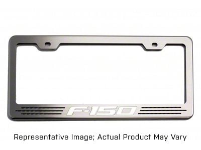 Polished License Plate Frame with F-150 Logo; Red Carbon Fiber Inlay (Universal; Some Adaptation May Be Required)