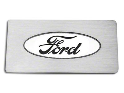 Stainless Ford Oval Logo Glove Box Trim; Black Carbon Fiber Inlay (09-14 F-150)