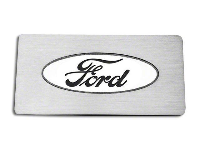Stainless Ford Oval Logo Glove Box Trim; Black Carbon Fiber Inlay (09-14 F-150)