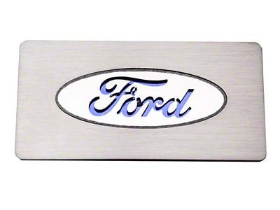 Stainless Ford Oval Logo Glove Box Trim; Blue Carbon Fiber Inlay (09-14 F-150)