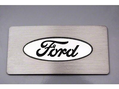 Stainless Ford Oval Logo Glove Box Trim; Brushed Black Inlay (09-14 F-150)