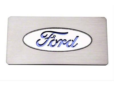 Stainless Ford Oval Logo Glove Box Trim; Bullet Green Inlay (09-14 F-150)