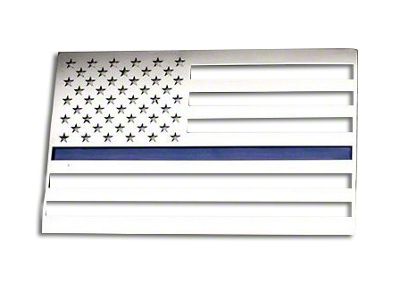 Stainless Steel American Flag Emblem; Brushed with Thin Blue Line (Universal; Some Adaptation May Be Required)