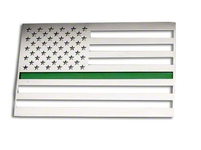 Stainless Steel American Flag Emblem; Brushed with Thin Green Line (Universal; Some Adaptation May Be Required)