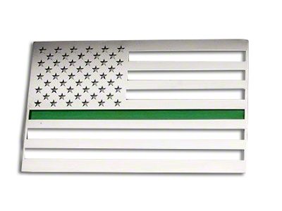 Stainless Steel American Flag Emblem; Brushed with Thin Green Line (Universal; Some Adaptation May Be Required)