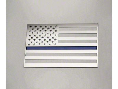 Stainless Steel American Flag Emblem; Polished with Thin Blue Line (Universal; Some Adaptation May Be Required)