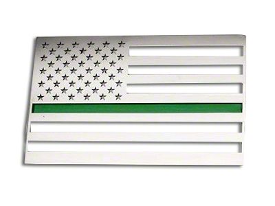 Stainless Steel American Flag Emblem; Polished with Thin Green Line (Universal; Some Adaptation May Be Required)