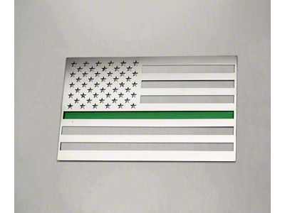 Stainless Steel American Flag Emblem; Polished with Thin Green Line (Universal; Some Adaptation May Be Required)