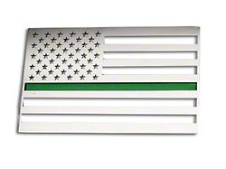 Stainless Steel American Flag Emblem; Polished with Thin Green Line (Universal; Some Adaptation May Be Required)