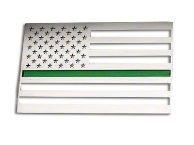 Stainless Steel American Flag Emblem; Polished with Thin Green Line (Universal; Some Adaptation May Be Required)