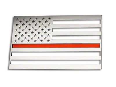 Stainless Steel American Flag Emblem; Polished with Thin Red Line (Universal; Some Adaptation May Be Required)