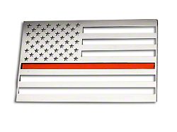 Stainless Steel American Flag Emblem; Polished with Thin Red Line (Universal; Some Adaptation May Be Required)