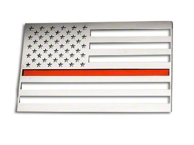 Stainless Steel American Flag Emblem; Polished with Thin Red Line (Universal; Some Adaptation May Be Required)