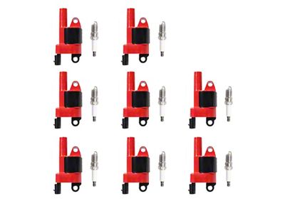 Ignition Coils with Spark Plugs; Red (07-18 V8 Sierra 1500)