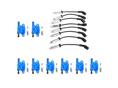 Ignition Coils with Spark Plugs and Wires; Blue (07-18 V8 Sierra 1500)
