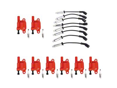 Ignition Coils with Spark Plugs and Wires; Red (07-18 V8 Sierra 1500)