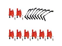 Ignition Coils with Spark Plugs and Wires; Red (07-18 V8 Sierra 1500)