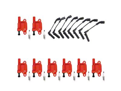 Ignition Coils with Spark Plugs and Wires; Red (07-18 V8 Sierra 1500)