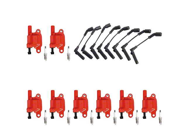 Ignition Coils with Spark Plugs and Wires; Red (07-18 V8 Sierra 1500)