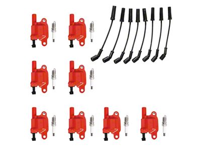 Ignition Coils with Spark Plugs and Wires; Red (07-18 V8 Sierra 1500)