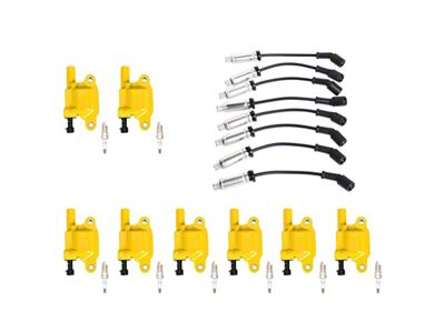 Ignition Coils with Spark Plugs and Wires; Yellow (07-18 V8 Sierra 1500)