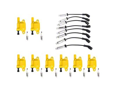 Ignition Coils with Spark Plugs and Wires; Yellow (07-18 V8 Sierra 1500)