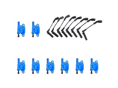 Ignition Coils with Spark Plug Wires; Blue (07-18 V8 Silverado 1500)