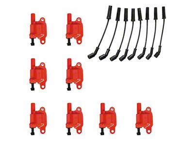 Ignition Coils with Spark Plug Wires; Red (07-18 V8 Silverado 1500)
