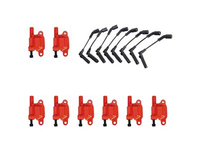 Ignition Coils with Spark Plug Wires; Red (07-18 V8 Silverado 1500)