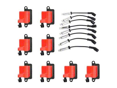 Ignition Coils with Spark Plug Wires; Red (99-06 4.8L Silverado 1500; 2006 5.3L Silverado 1500; 04-06 6.0L Silverado 1500)